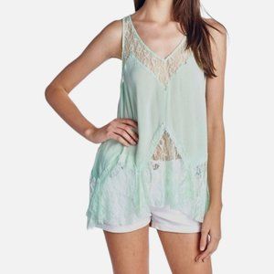 NWT Free People Intimately Lace Mint Green 100% Cotton Sleepwear Top Pajama PJ S